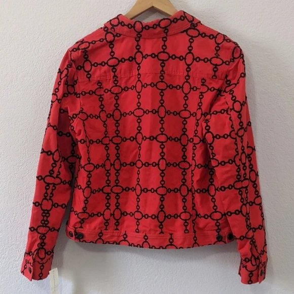 Charter Club Denim Jacket, Red / Black Chain Pattern, Size XL - Picture 2 of 10